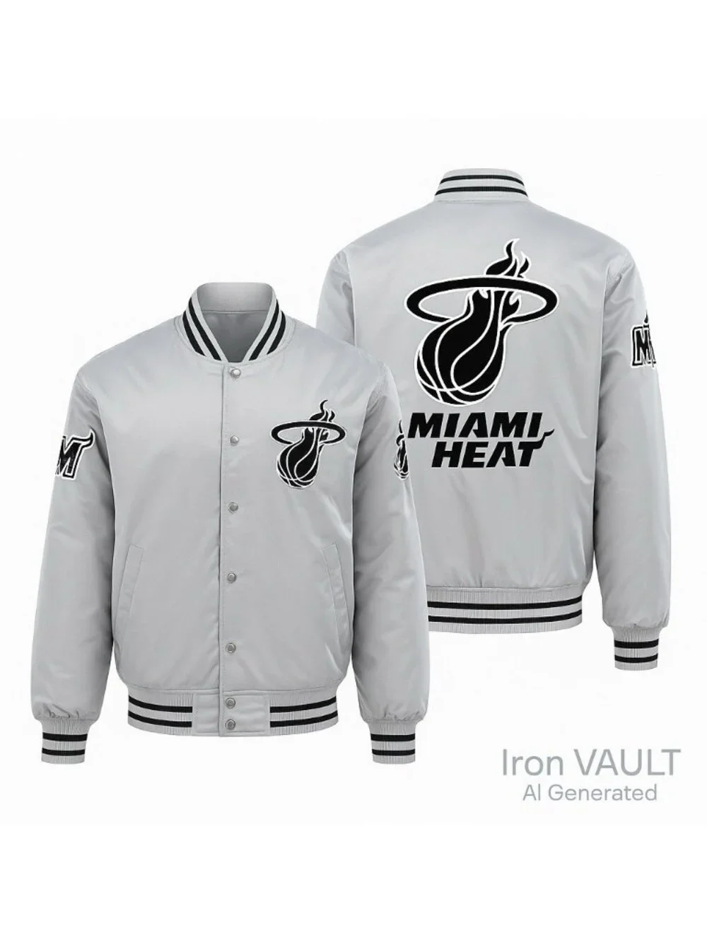Miami Heat Silver Satin Jacket NBA Logo Official Licensed Apparel Large